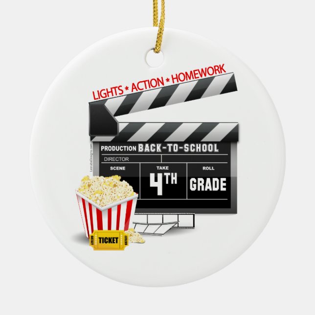 4th Grade Movie Clapboard Ceramic Tree Decoration (Front)