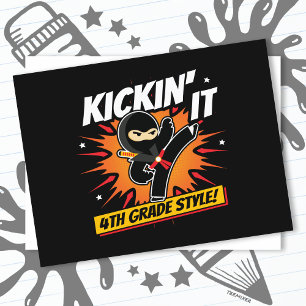 4th Grade Ninja Kick First Day Back To School Postcard