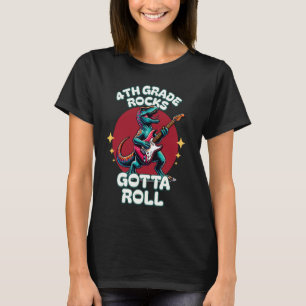 4th Grade Rocks. Gotta Roll Dinosaur and Guitar T-Shirt