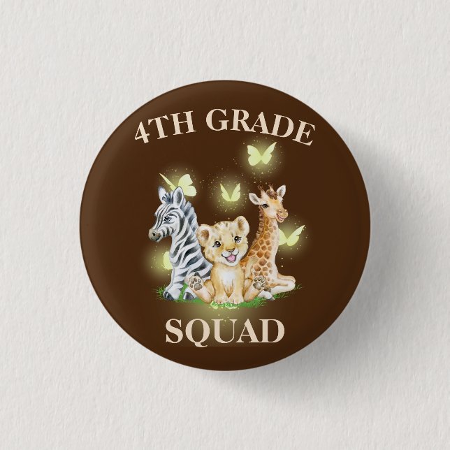 4th Grade Squad Neon wild Zoo Back To School 3 Cm Round Badge (Front)