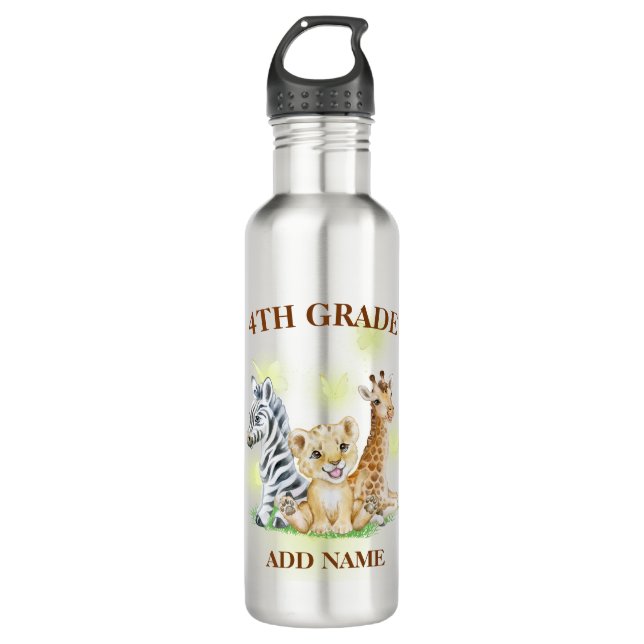 4th Grade Squad Neon wild Zoo Back To School 710 Ml Water Bottle (Front)