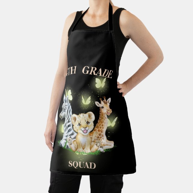 4th Grade Squad Neon wild Zoo Back To School Apron (Insitu)