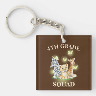 4th Grade Squad Neon wild Zoo Back To School Key Ring