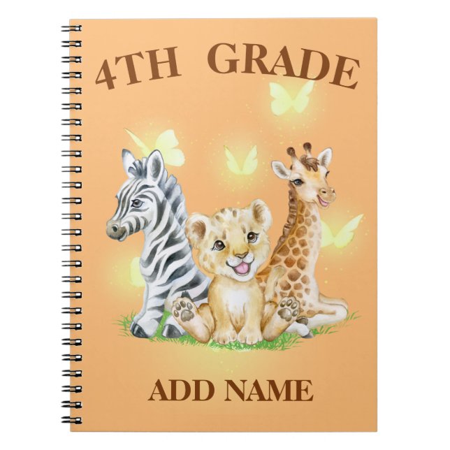 4th Grade Squad Neon wild Zoo Back To School Notebook (Front)