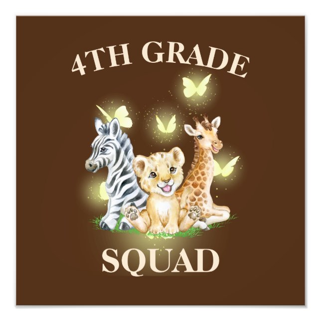 4th Grade Squad Neon wild Zoo Back To School Photo Print (Front)