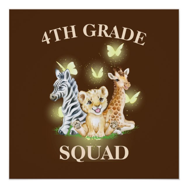 4th Grade Squad Neon wild Zoo Back To School Poster (Front)