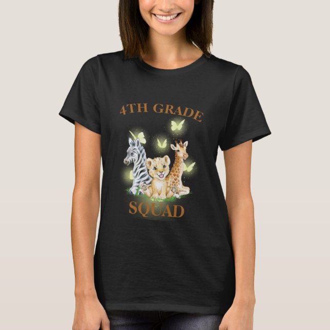 4th Grade Squad Neon wild Zoo Back To School T-Shirt (Front)