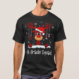 4th Grade Squad Plaid Reindeer Santa Hat Teacher C T-Shirt