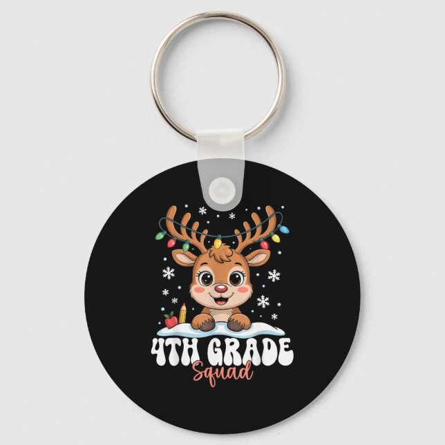 4th Grade Squad Reindeer Christmas Lights Cute Win Key Ring (Front)