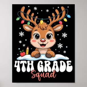 4th Grade Squad Reindeer Christmas Lights Cute Win Poster