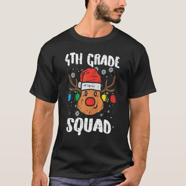 4th Grade Squad Reindeer   Teacher Christmas   T-Shirt (Front)