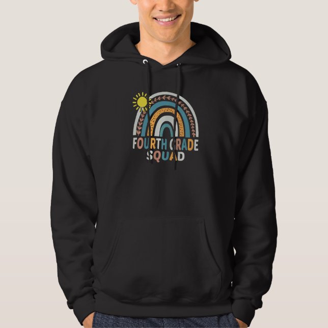 4th Grade Squad Teacher Student Rainbow 100th Day  Hoodie (Front)