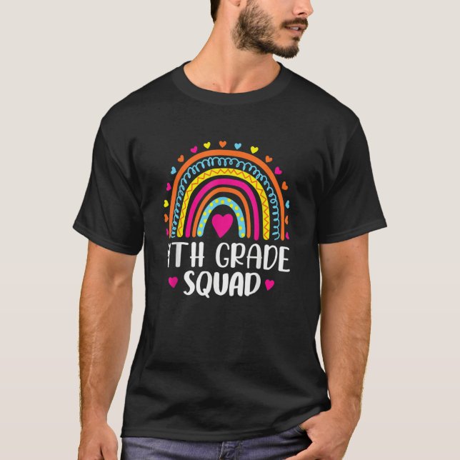 4th Grade Squad Teacher Student Rainbow 100th Day  T-Shirt (Front)