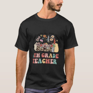 4Th Grade Teacher Flowers Pencil Leopard T-Shirt