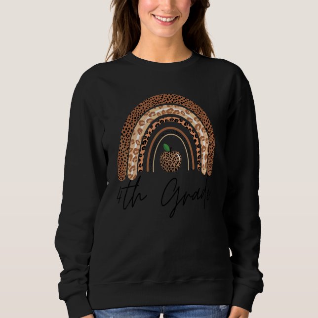 4th Grade Teacher Leopard Rainbow Thanksgiving Day Sweatshirt (Front)