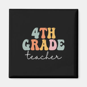 4th Grade Teacher Retro Groovy Vintage First Day O Magnet