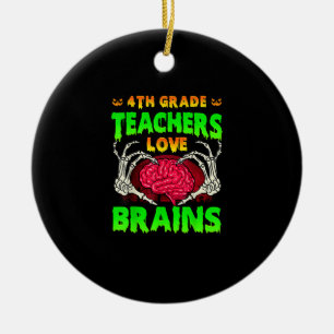 4th Grade Teacher Skeleton Heart Hands Halloween L Ceramic Ornament