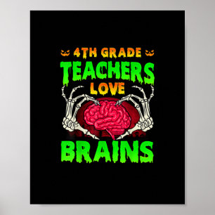 4th Grade Teacher Skeleton Heart Hands Halloween L Poster