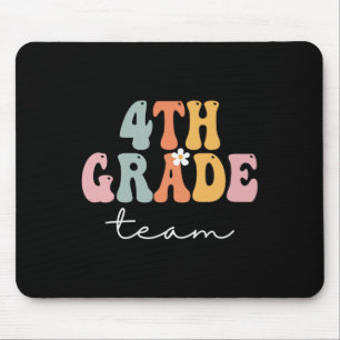 4th Grade Team Retro Groovy Women Happy First Day Mouse Pad