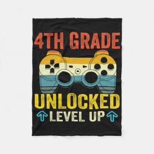 4th Grade Unlocked Level Up Video Game Byck To Sch Fleece Blanket