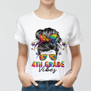 4th Grade Vibes Messy Hair Bun Girl Back To School T-Shirt