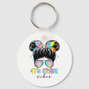 4th Grade Vibes Messy Hair Bun Girl Ck To School F Key Ring