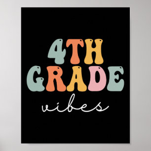 4th Grade Vibes Retro Groovy Women Happy First Day Poster