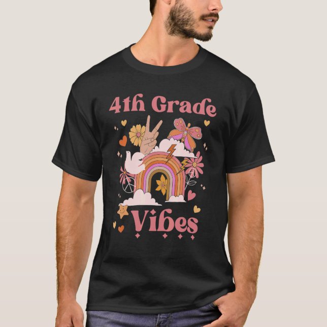 4th Grade Vibes School Groovy Retro Girl Boho Rain T-Shirt (Front)