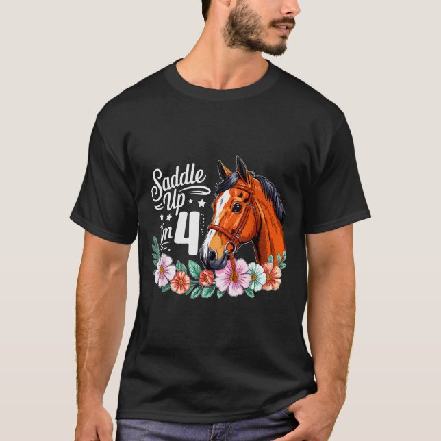 4th Horse Birthday Four Years Old Girls Horses Bir T-Shirt (Front)