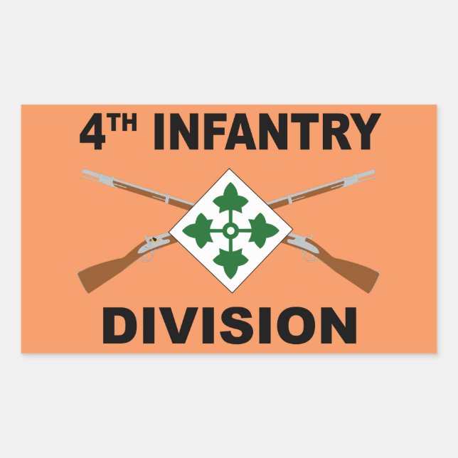 4th Infantry Division - Crossed Rifles - With Text Rectangular Sticker (Front)
