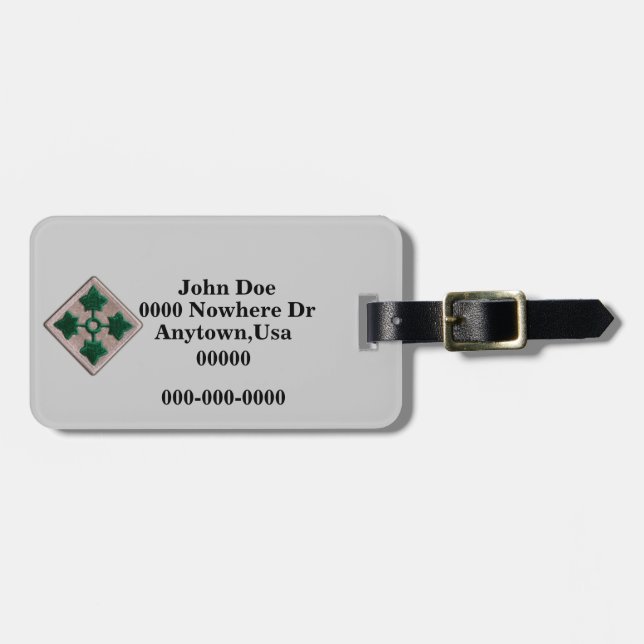 4th Infantry Division Patch Luggage Tag (Front Horizontal)