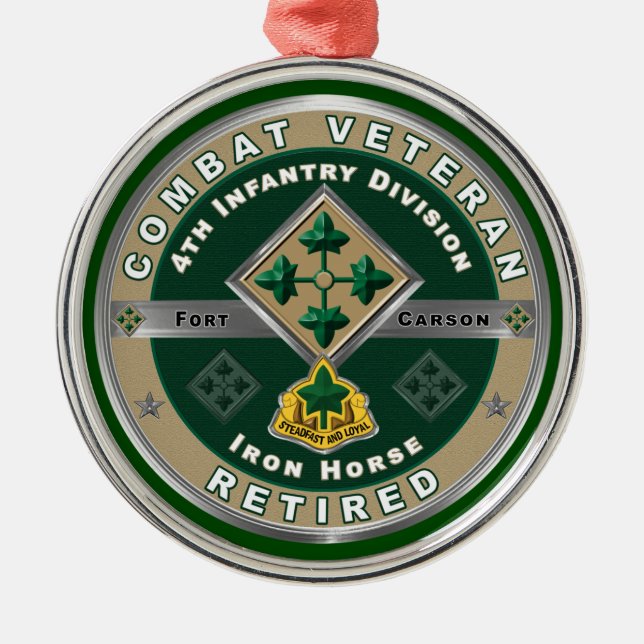 4th Infantry Division Retired Christmas  Metal Ornament (Front)