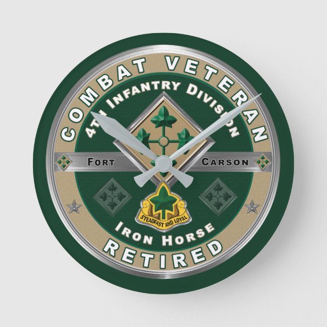 4th Infantry Division Retired Combat Veteran  Round Clock (Front)