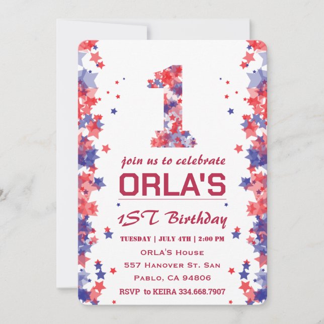 4th July 1st Birthday Party Invitation (Front)