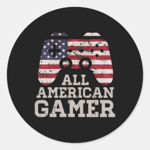 4th July All American Gamer Patriot Men Boys Kids Classic Round Sticker