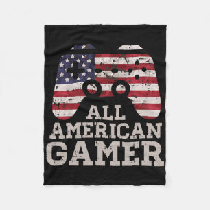 4th July All American Gamer Patriot Men Boys Kids Fleece Blanket