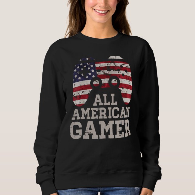 4th July All American Gamer Patriot Men Boys Kids  Sweatshirt (Front)