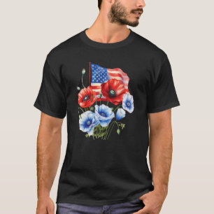 4th July America Freedom Celebration US Flag Flowe T-Shirt