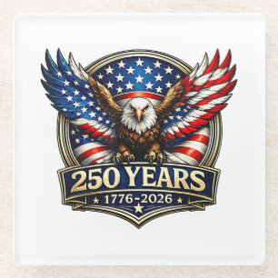 4th July American Flag Eagle Vintage 250 Years 177 Glass Coaster