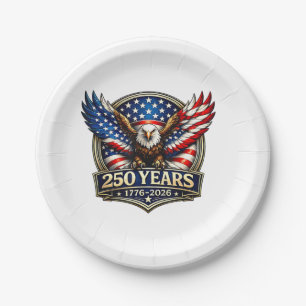4th July American Flag Eagle Vintage 250 Years 177 Paper Plate