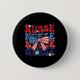 4th July American Nurse Retro Groovy Nurse  6 Cm Round Badge