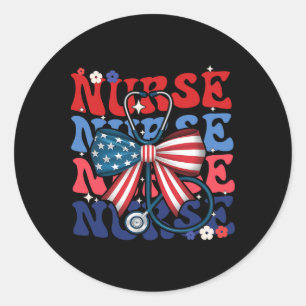 4th July American Nurse Retro Groovy Nurse Classic Round Sticker