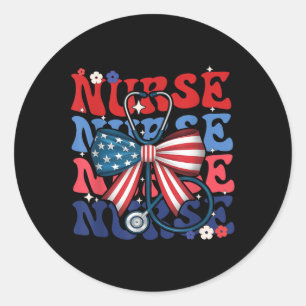 4th July American Nurse Retro Groovy Nurse Classic Round Sticker