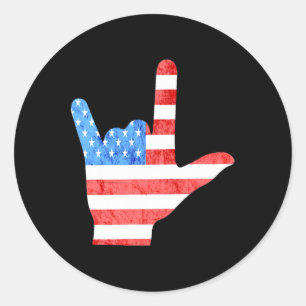4th July American Sign Languages Deaf Awareness  Classic Round Sticker
