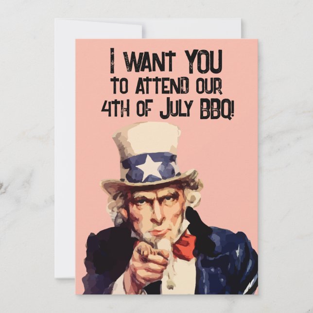 4TH JULY BBQ UNCLE SAME PARTY Invitations (Front)