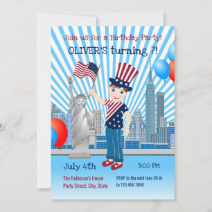 4th July Birthday Boy Party Invitation