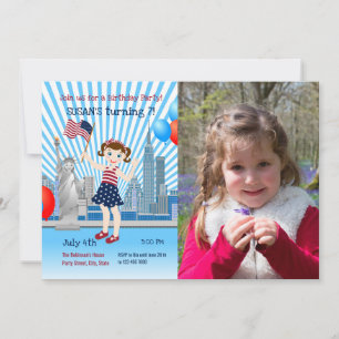 4th July Birthday Girl Party Photo Invitation