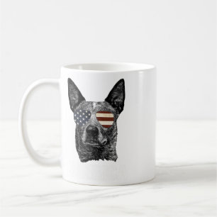 4th July Blue Heeler Dog Merica Patriotic Usa Flag Coffee Mug