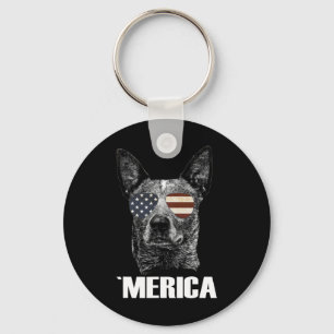 4th July Blue Heeler Dog Merica Patriotic Usa Flag Key Ring