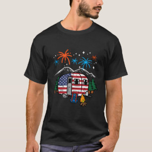 4Th July Camper Van Us Flag Patriotic Camping T-Shirt